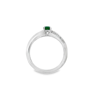 Nelson Lady's White 18 Karat Curved Emerald and Diamond Fashion Ring