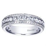 White 14 Karat Channel Set Three Row Diamond Band Ring Wrap/Guard Size