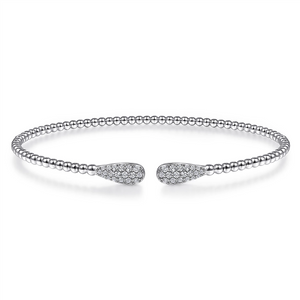 Gabriel & Co. Fashion 14K White Gold Bujukan Bead Cuff Bracelet with Diamond Pave Teardrops