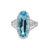 Estate Oval Blue Topaz Diamond Halo Ring