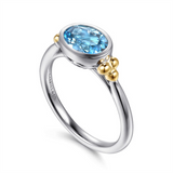 Two-Tone Sterling Silver/14 Karat Cathedral Style Bezel Set Ring Ring