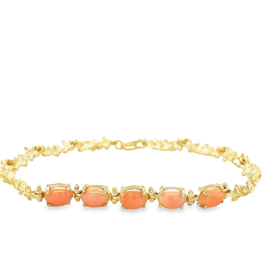 Yellow 14 Karat 5mm Floral Coral Bracelet