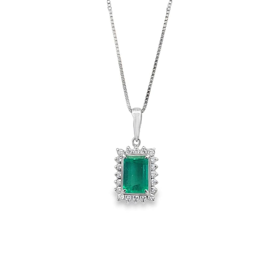 Emerald and Diamond Halo Pendant