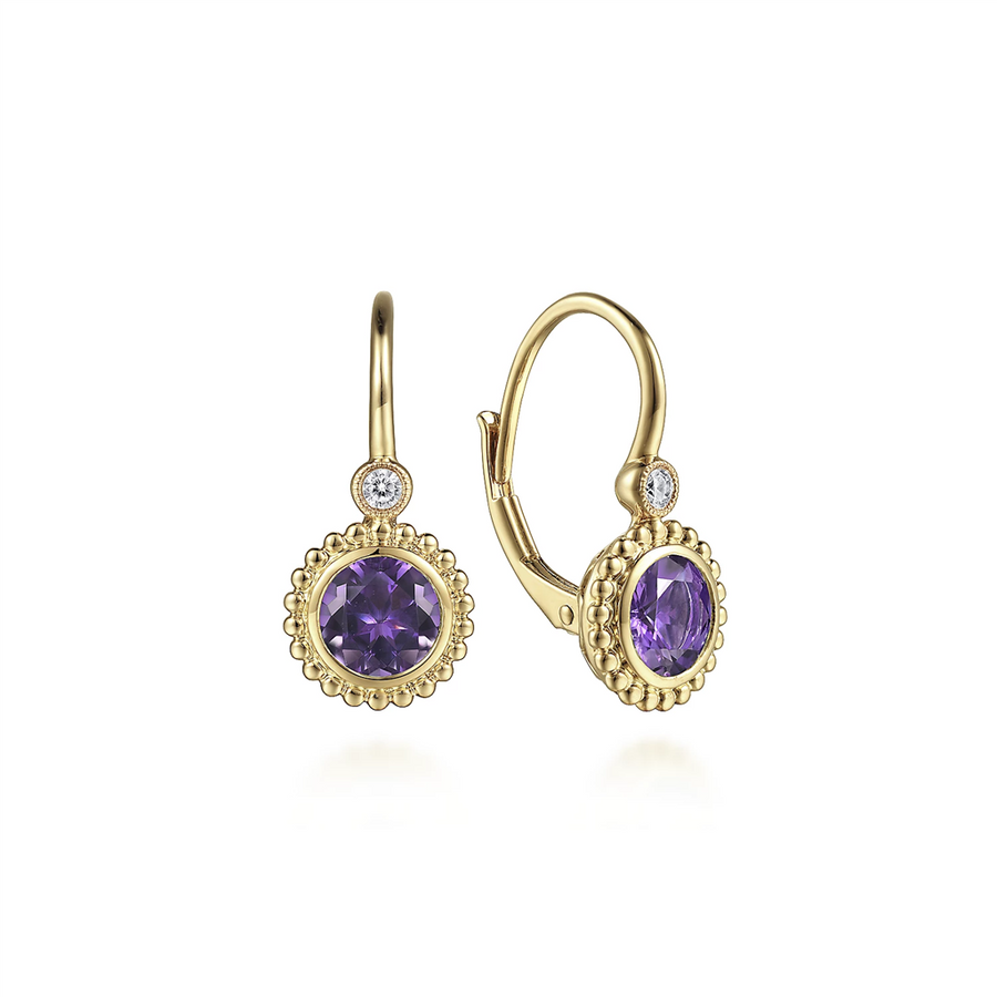 Gabriel & Co. Fashion 14K Yellow Gold Diamond And Amethyst Bujukan Drop Earrings