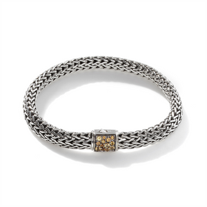 John Hardy Classic Chain Silver Small Reversible Bracelet with Pusher Clasp with Black Sapphire and Citrine