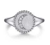 Sterling Silver Diamond Bujukan Moon Ring Size 6.5 5 = 0.03tw Round H/