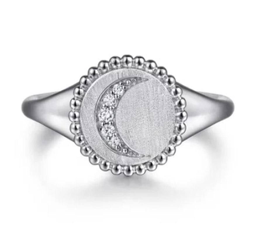 Sterling Silver Diamond Bujukan Moon Ring Size 6.5 5 = 0.03tw Round H/