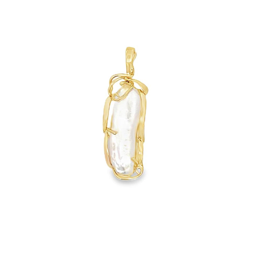 Yellow 14 Karat Elongated Baroque Pearl Pendant