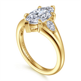 Lady's Yellow 14 Karat 3 Stone Claw Prong Semi-Mount Ring Size 6.5 2 =