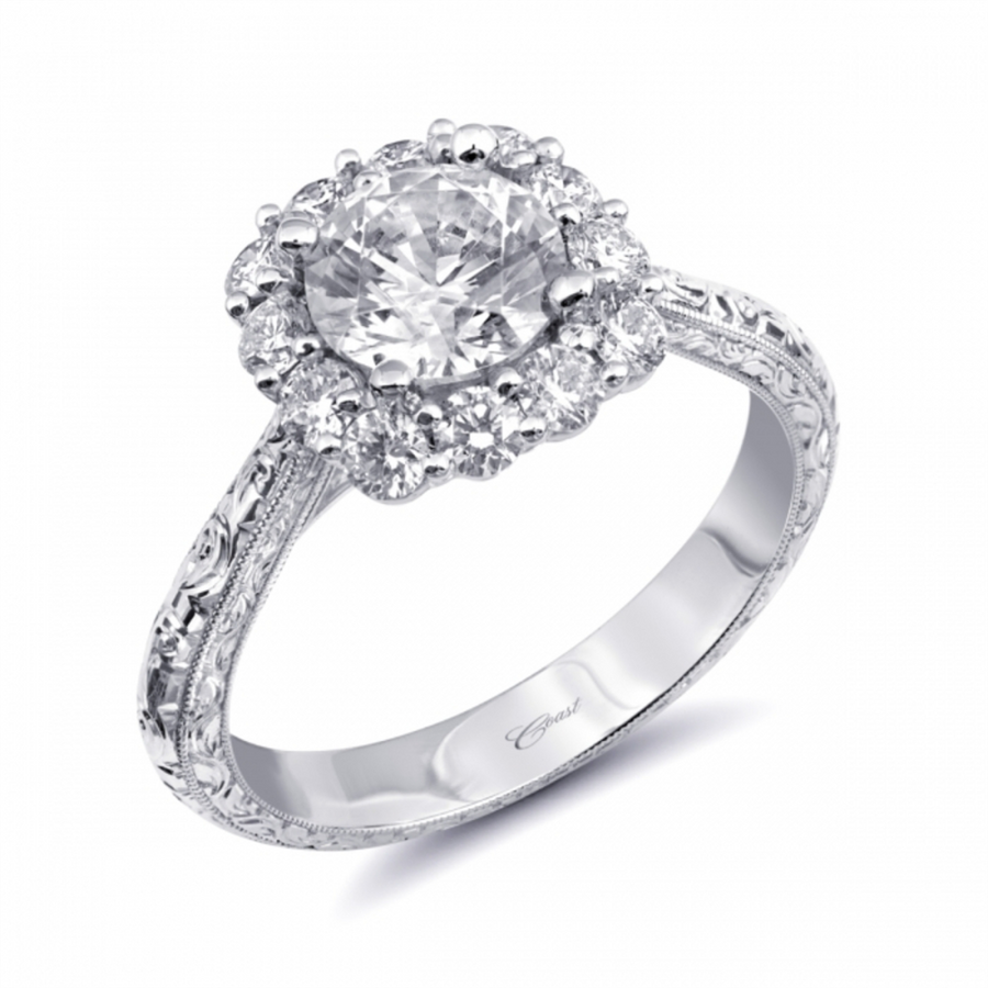 Coast Diamond Engraved Halo Engagement Ring