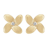 Lady's Yellow 14 Karat Satin Fower Stud Earrings With 2=0.07Tw Round D