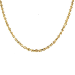 Yellow 14 Karat Diamond Cut 1.50mm Solid Rope Chain Estate Jewelry Length 20 Gram Weight: 4.04