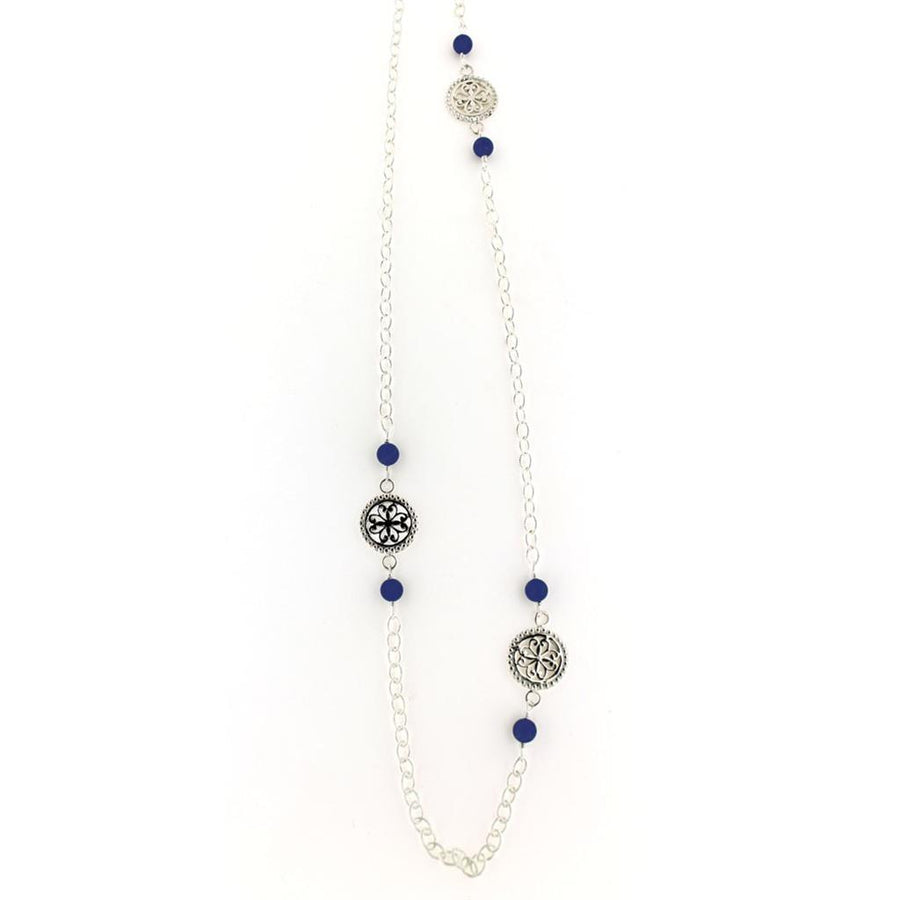 Lady's Sterling Silver Lapis Station Gate Silver Necklaces Length 36