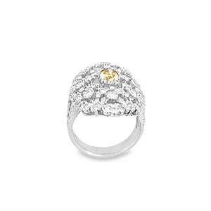 Estate Yellow and White Diamond Filigree Ring