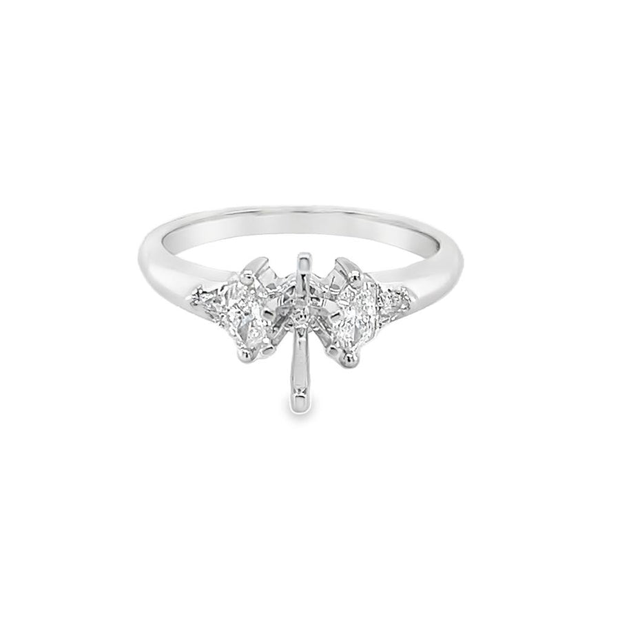 Lady's White 14 Karat 6 Prong Marquise Trillion Ring Size 6 2 0.20tw M