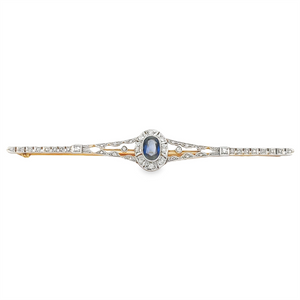 Estate Two Tone Sapphire & Diamond Bar Pin