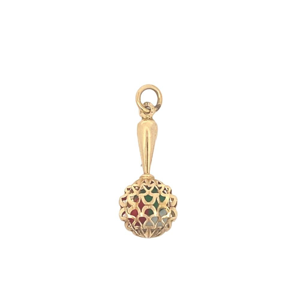 Yellow Diamond Cut 14 Karat Maracha Charm Estate Jewelry Gram Weight: 3.0
White/Red/Green inside