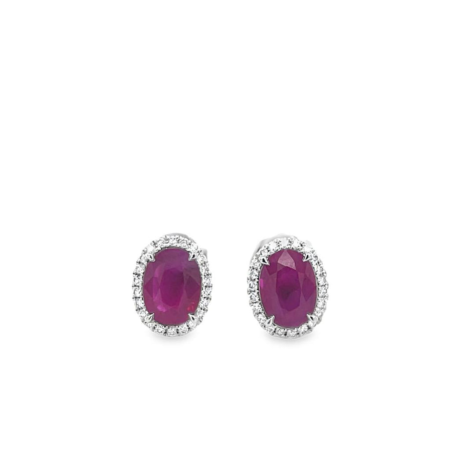 Lady's White 18 Karat Halo Stud Earrings 2 = 2.31tw Oval Rubies
44 =