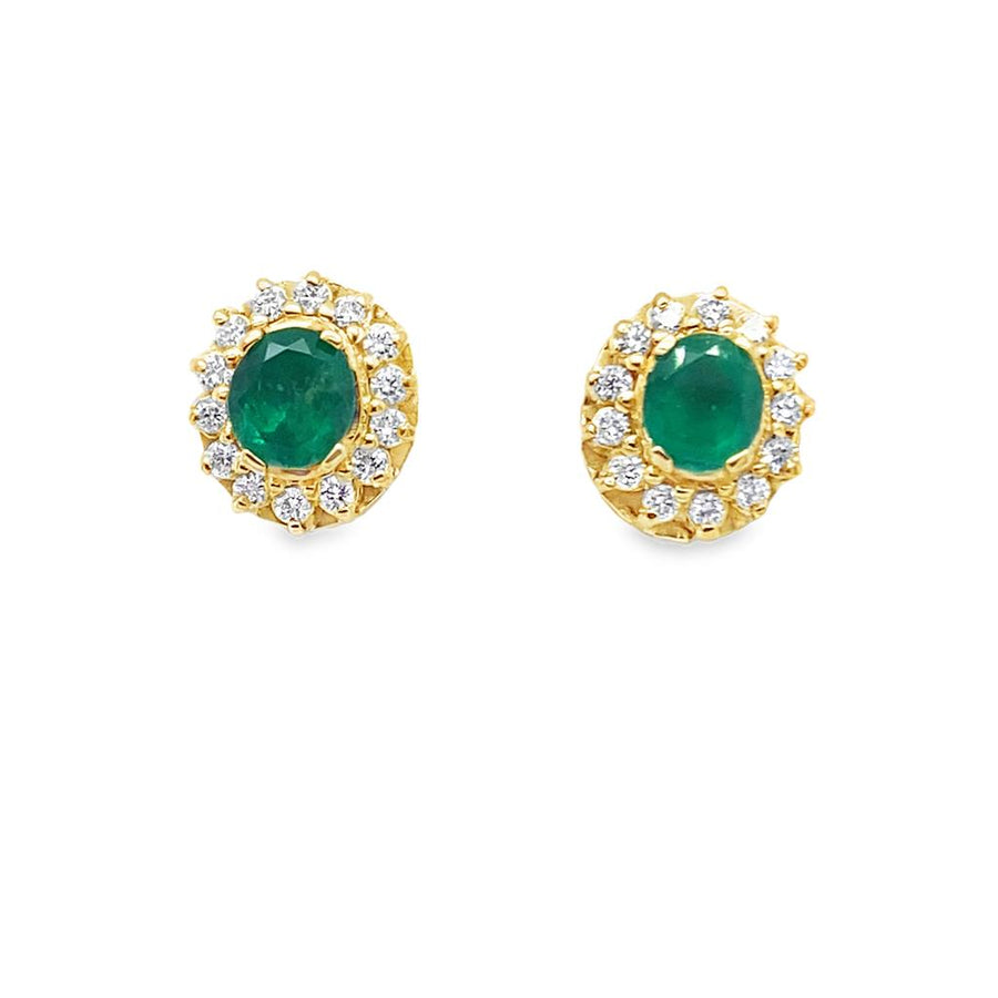 Oval Emerald and Diamond Halo Studs