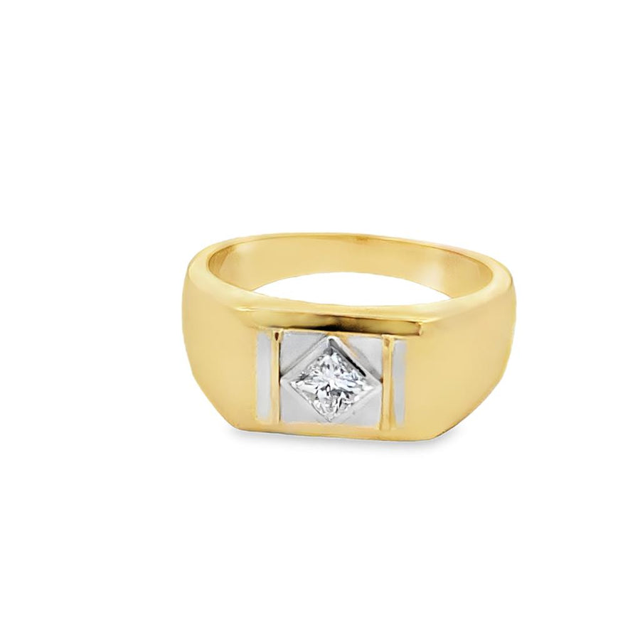Two-Tone 18 Karat Gnts. Band Estate Jewelry Size 10.5 With One = 4.20X