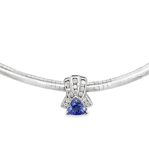 White 14 Karat Trillion Cut Tanzanite & Diamond Pendant Estate Jewelry