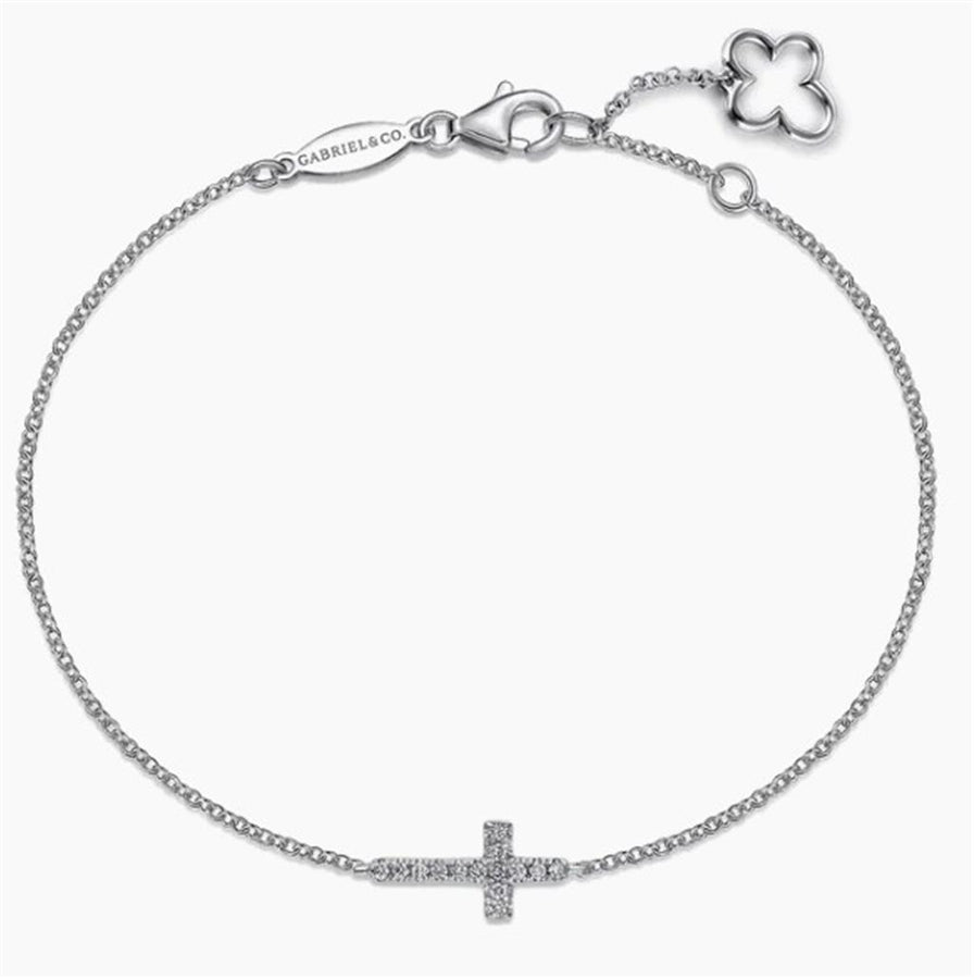 Lady's White 14 Karat Lusso Diamond Sideways Cross Bracelet Length 7 W