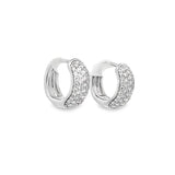 Lady's White 14 Karat Pave Huggie Hoop Earrings 88 = 1.95tw Round Diam