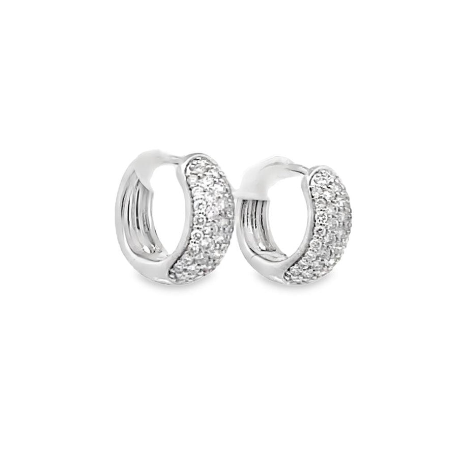 Lady's White 14 Karat Pave Huggie Hoop Earrings 88 = 1.95tw Round Diam