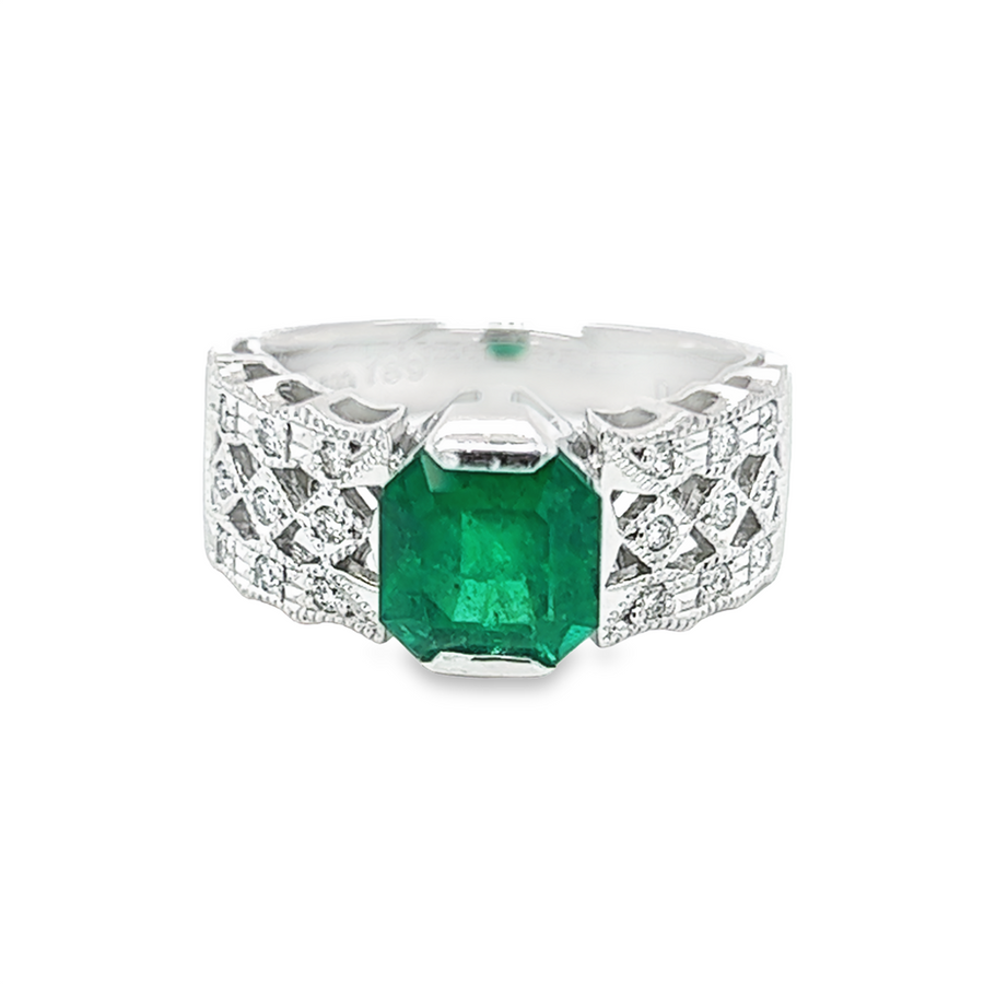 Estate Platinum Asscher Cut Emerald Diamond Ring