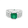 Estate Platinum Asscher Cut Emerald Diamond Ring