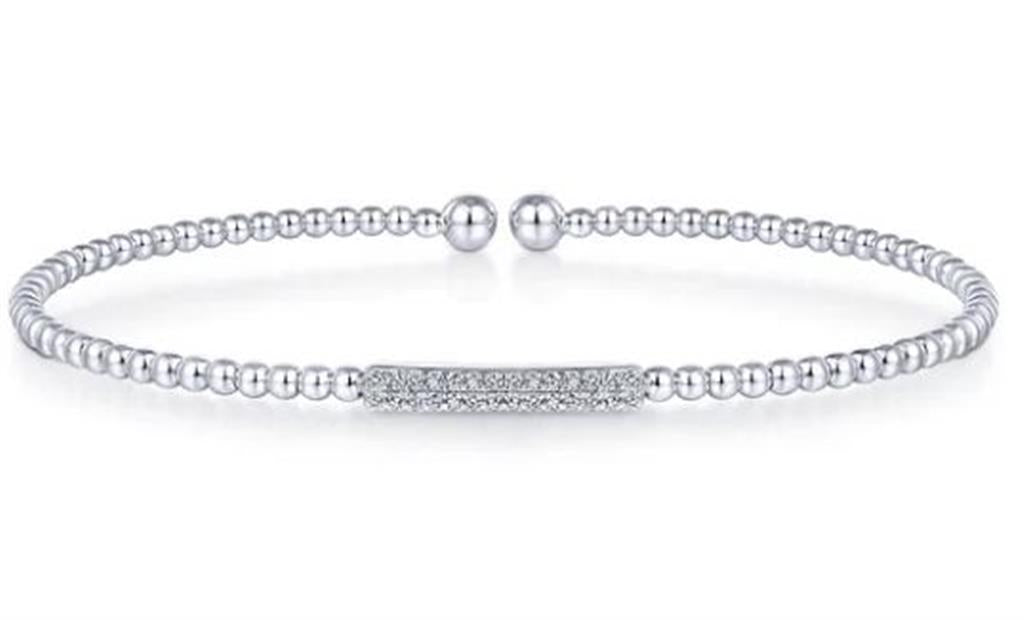 Gabriel & Co Lady's Double Diamond Bar Bujukan Bead Bangle Bracelet