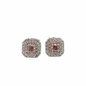 Estate Natural Fancy Pink Diamond Halo Studs