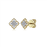 Gabriel & Co. Fashion 14K Yellow Gold Floral Diamond Stud Earrings