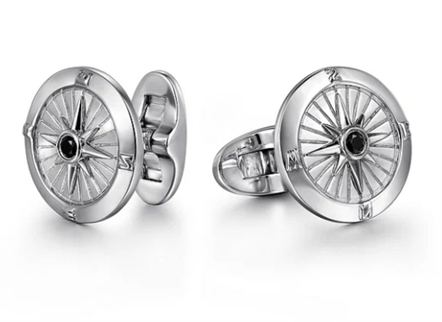Gabriel & Co Men's Black Spinel Compass Cufflinks