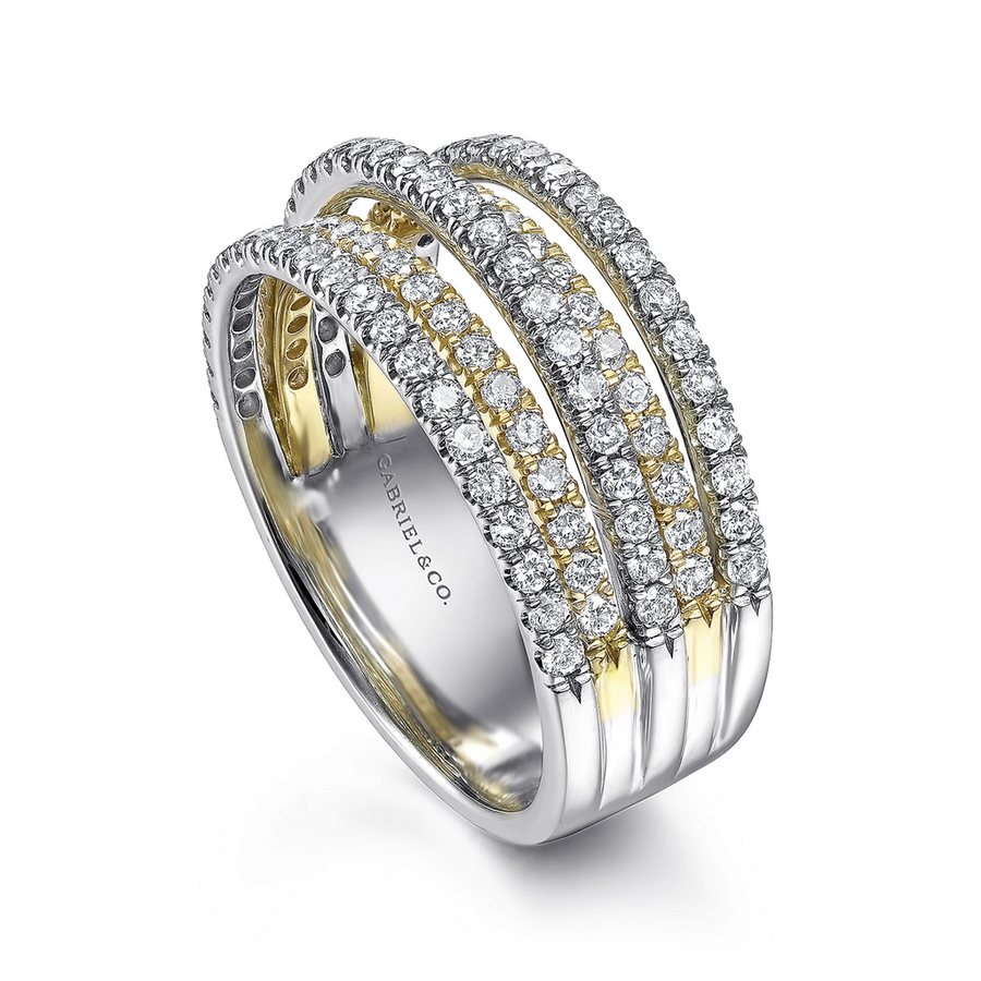 Gabriel & Co. Fashion 14K Yellow-White Gold Layered Wide Band Diamond Ring