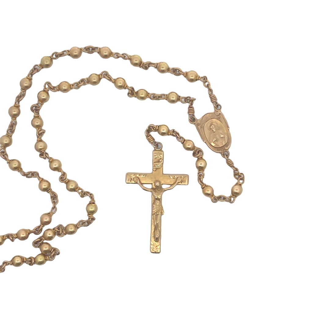 Yellow 10 Karat Polished/Engraved Cruicifix Rosary Estate Jewelry Length 31" plus 6.5" drop
Gram Weight: 31.8
Stamped: 10K Creed