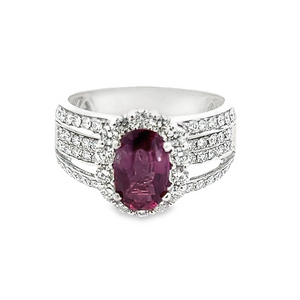 Estate Cranberry Sapphire and Diamond Halo Ring