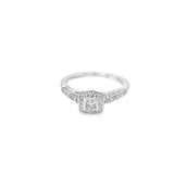 White 14 Karat Cushion Halo Engagement Ring with a Hidden Halo and Acc