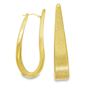 Yellow 14 Karat Polished/Brushed Elongated Oval Hoop Earrings Estate Jewelry Gram Weight: 10.91