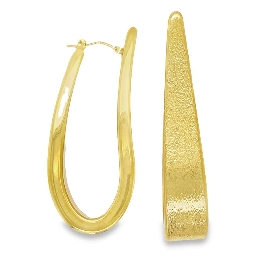 Yellow 14 Karat Polished/Brushed Elongated Oval Hoop Earrings Estate Jewelry Gram Weight: 10.91