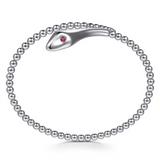 White Sterling Silver Beaded Bypss Snake Bracelet Bracelet Size 6 2 =