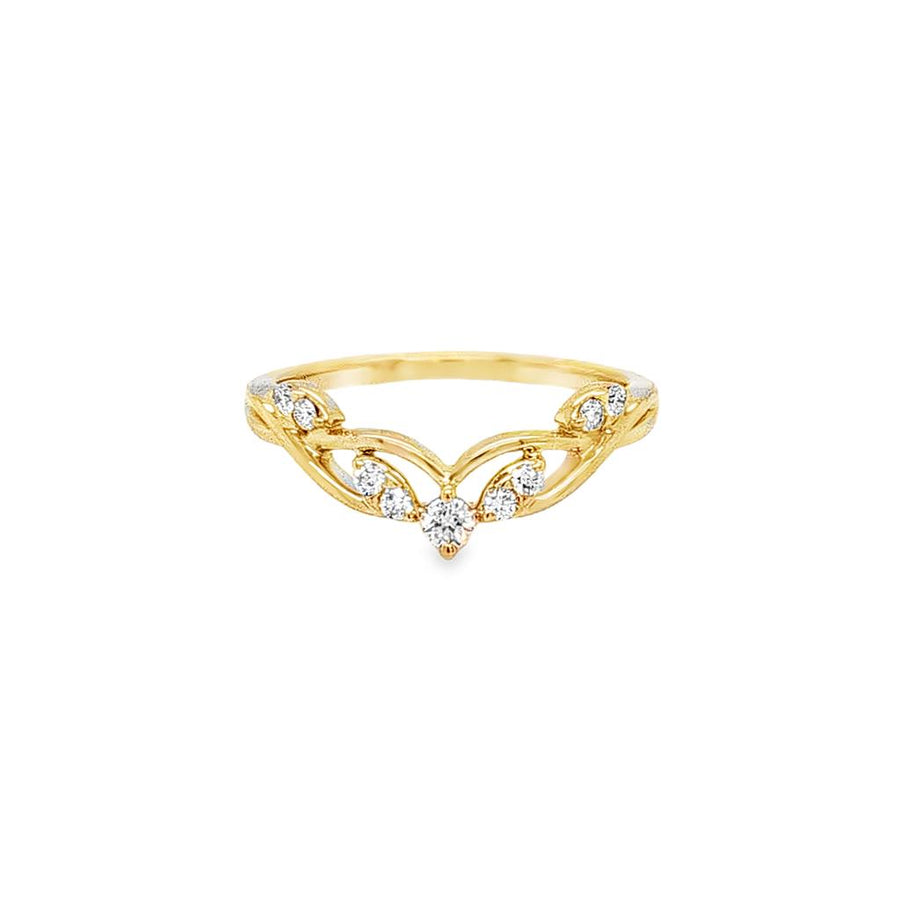 Lady's Yellow 14 Karat Curved Leaf-Inspired Wedding/Anniversary Ring S