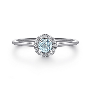 Gabriel & Co. Fashion 14K White Gold Aquamarine Diamond Halo Promise Ring