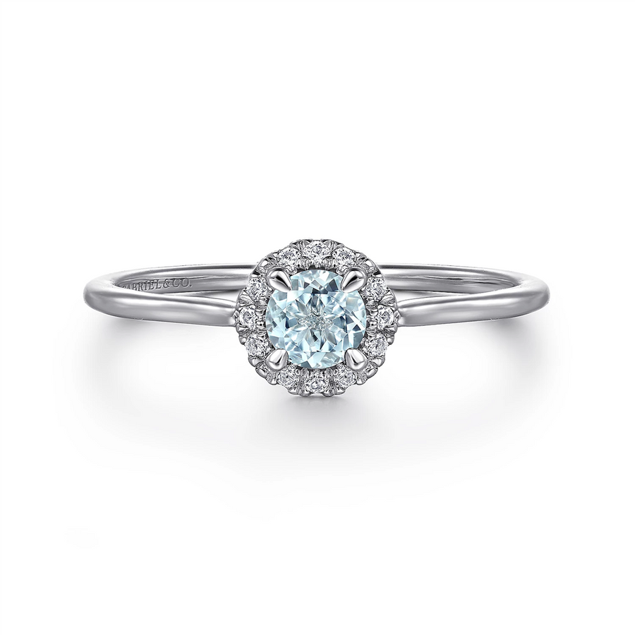 Gabriel & Co. Fashion 14K White Gold Aquamarine Diamond Halo Promise Ring