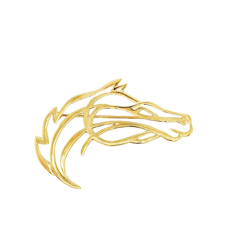 Yellow 14 Karat 59.80X25.4mm Freeform Horse Head Brooch Estate Jewelry