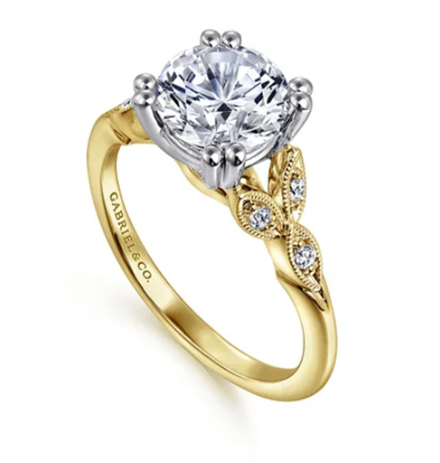 Gabriel & Co Two-Tone Milgrain Floral Cathedral Engagement Ring Mounting