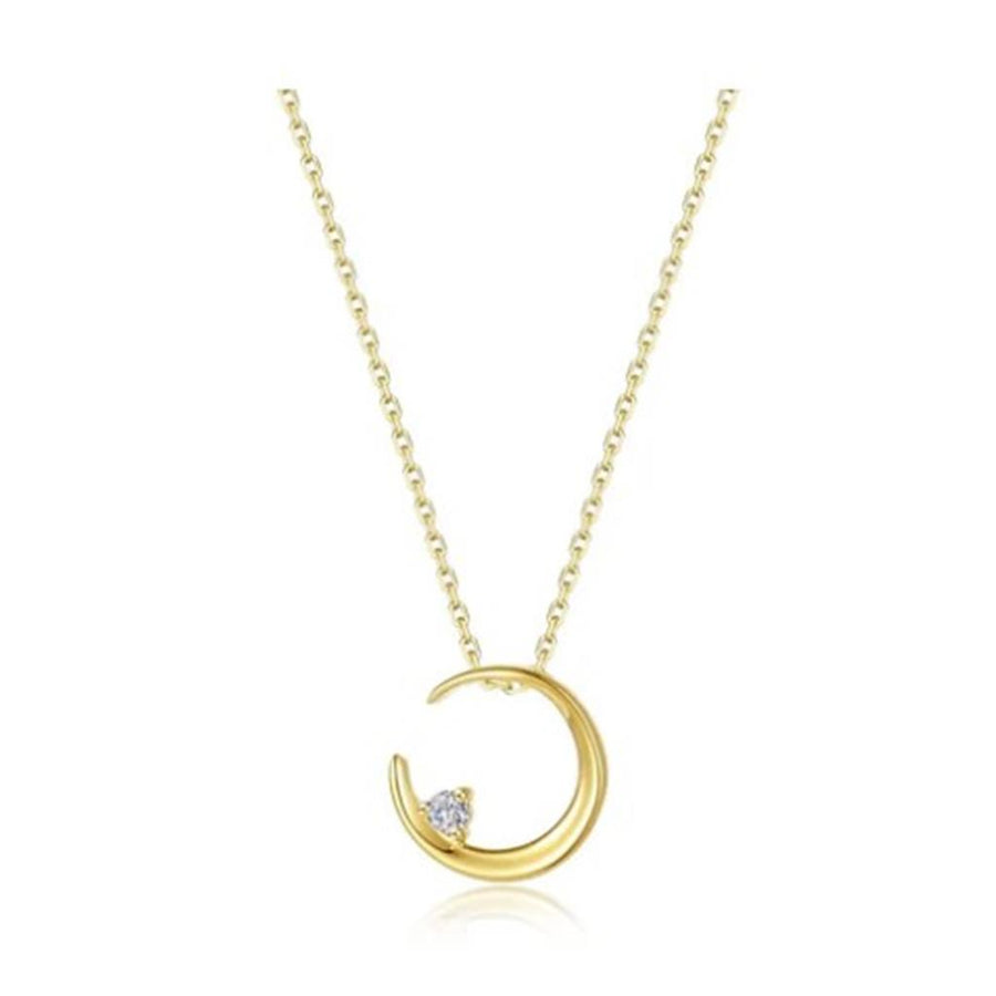 Lady's Yellow Gold Plated Sterling Silver Crescent Moon Silver Necklac