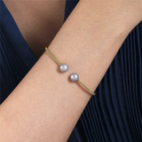 Gabriel & Co. Fashion 14K Yellow Gold Bujukan Bead Split Cuff Bracelet with Grey Pearls