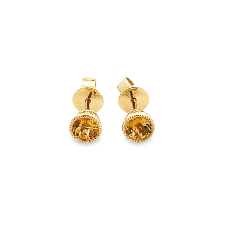 Lady's Yellow 14 Karat Milgrain Bezel-Set Stud Earrings With 2=0.44Tw