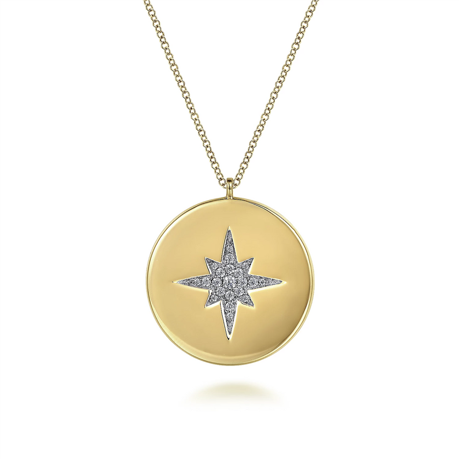 Gabriel & Co. Fashion 14K Yellow Gold Diamond Star Medallion Necklace